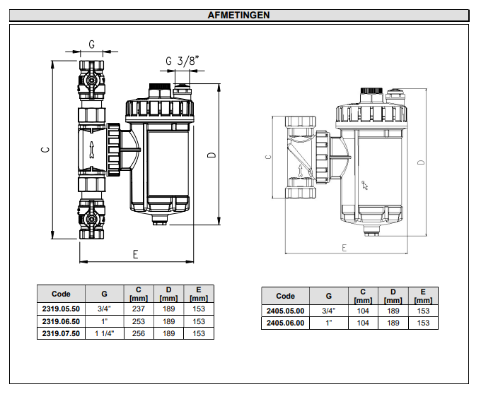 bescherm u verwarmingsinstallatie met de RBM SafeCleaner2 Magnetische vuilafscheider-22mm  Afmetingen technische tekeningen | CVketel.nl